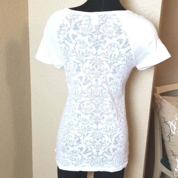 Prana Short Sleeve White Floral Top - Picture 4 of 7